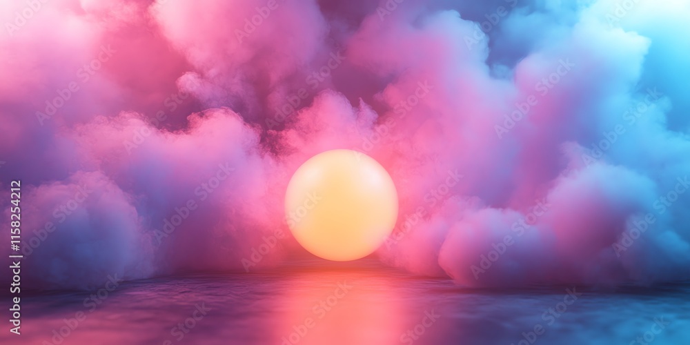 Poster a glowing orb surrounded by colorful mist, creating a dreamy atmosphere.