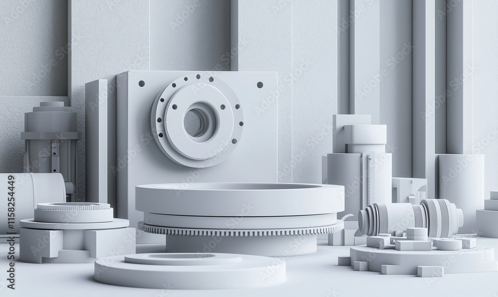 Poster engineering marvels innovative mechanical components display workshop environment 3d rendered imager
