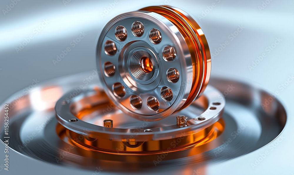 Poster engineering precision components for machinery industrial workshop 3d rendered imagery technical env