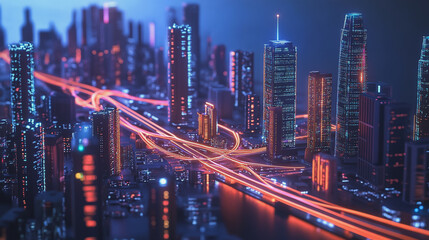 Obraz premium Smart Innovation city with connection cyber security network reciprocity over the night cityscape future wireless digital city and social media networking systems that connects people in the city