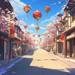 Fototapeta premium nice chinese new year theme for greeting cards or anime background