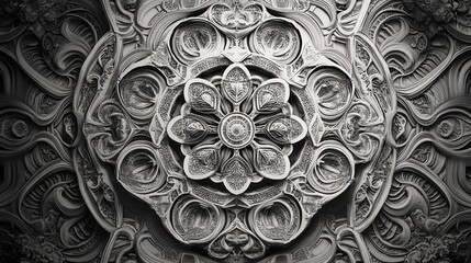 Intricate Black and White Mandala Design in Raw Art Style
