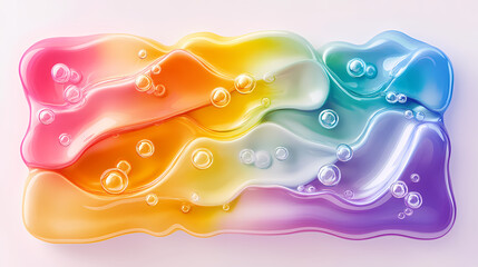 Fototapeta premium Abstract Rainbow Fluid: A captivating digital illustration of swirling, vibrant rainbow hues with delicate bubbles. This abstract art piece evokes feelings of joy, energy, and creativity.