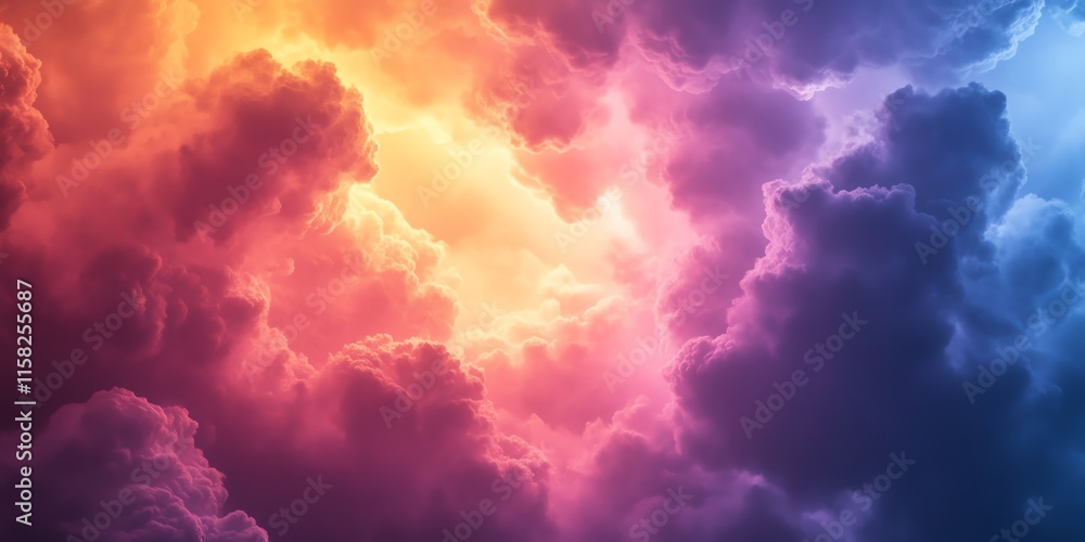 Poster a vibrant display of colorful clouds illuminated by light, creating a dramatic sky scene.