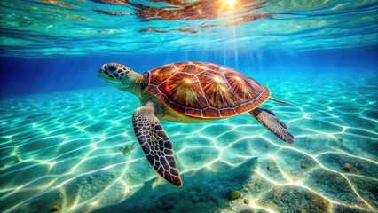 Obraz premium Majestic sea turtles gracefully swim, captured by stunning drone footage showcasing underwater wildlife and promoting conservation efforts.