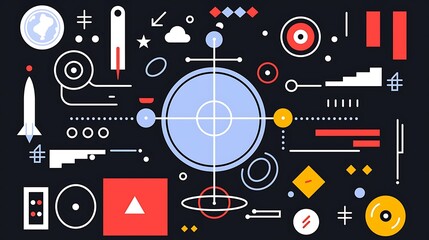 Obraz premium Abstract minimal design featuring overlapping circles and lines in bold colors