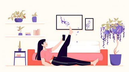 Flat design of a fitness enthusiast performing bodyweight exercises at home