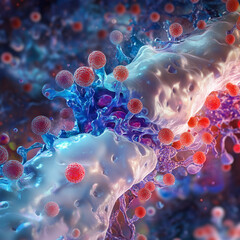 A detailed illustration of inflamed joint cells in a dog suffering from arthritis