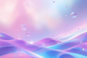 Obraz premium Trendy Vaporwave Aesthetic with Holographic Pastel Gradient, Floating Circles, and Iridescent Neon Background with Wave Pattern