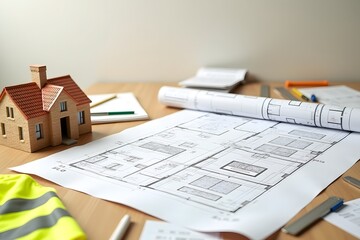 House building and repair concept - construction and design of items on the housing plan. close-up