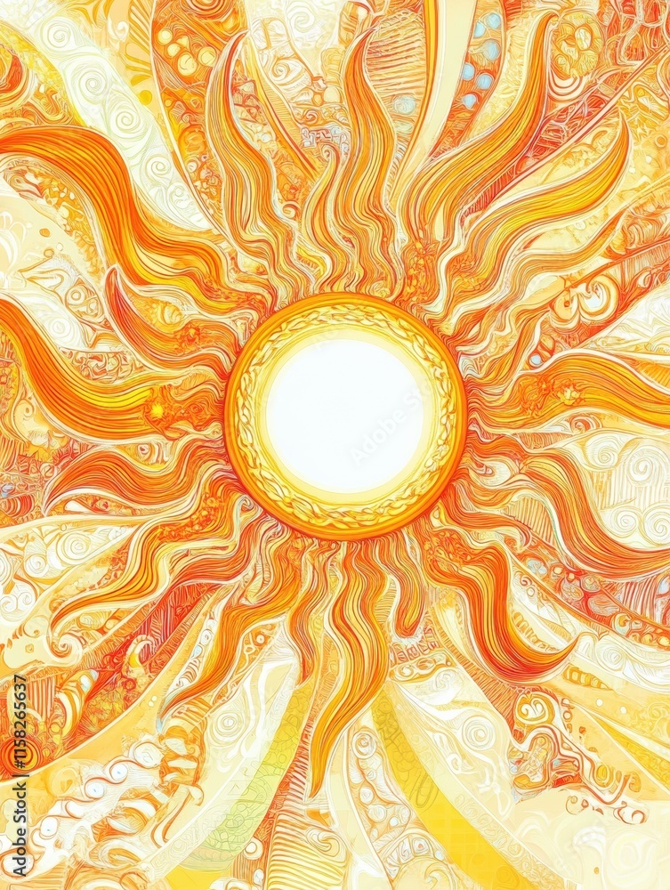 Aufkleber Bright sun doodle radiating warmth with pancake like rays in a creative abstract style. Generative AI