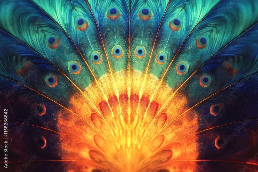 Leinwandbilder vibrant display of peacock tail feathers showcasing stunning colors in a fan like arrangement with a