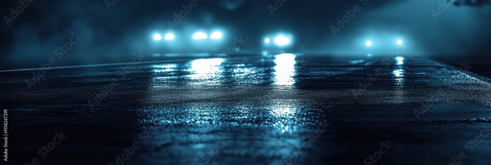 Leinwandbilder bright streaks of car lights illuminate a wet night road creating a dynamic atmosphere with space fo
