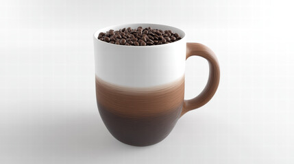 classic coffee mug filled with grinded coffee beans, showcasing smooth gradient design. Perfect for coffee lovers and evoking warm, inviting atmosphere