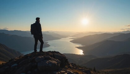 silhouette man on mountain