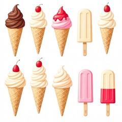 Delicious Ice Cream Cones Popsicles Summer Treats Sweet Dessert Frozen Delights