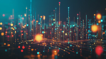 Smart Innovation city with connection cyber security network reciprocity over the night cityscape future wireless digital city and social media networking systems that connects people in the city