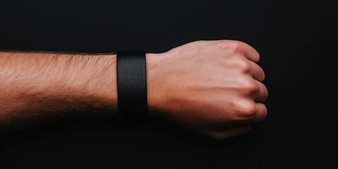 drunk driving prevention concept. A hand wearing a black wristband on a dark background.