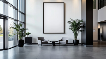 モダンなオフィスと空白のフレームモックアップ