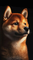 Close up photo of the head of a traditional Japanese dog