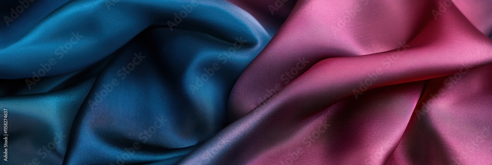 Poster luxurious silk fabric draped in deep blue and rich pink hues with ample room for creative text place