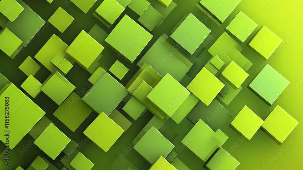 Poster modern abstract geometric design with green square shapes on smooth background