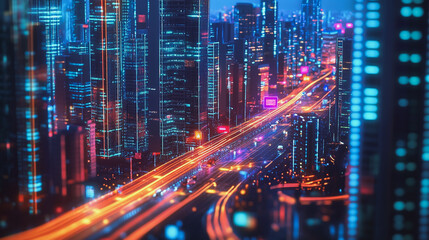 Obraz premium Smart Innovation city with connection cyber security network reciprocity over the night cityscape future wireless digital city and social media networking systems that connects people in the city