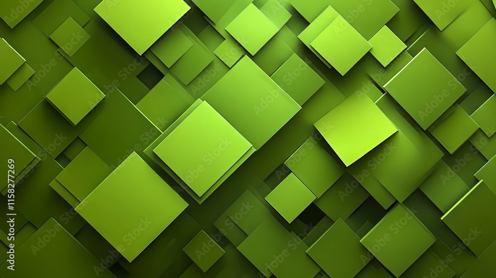 Poster modern abstract geometric design with green square shapes on smooth background