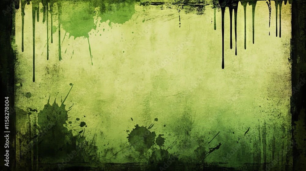 Poster abstract vintage green splash design background with organic fluid patterns and dark contrasting bor
