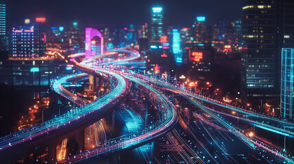 Obraz premium Smart Innovation city with connection cyber security network reciprocity over the night cityscape future wireless digital city and social media networking systems that connects people in the city