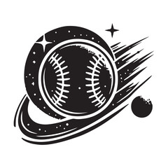 Baseball Silhouette Vector Illustration, Solid White Background.