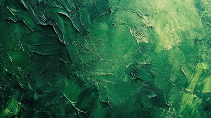 A painting of green leaves with green paint. The paint is thick and has a lot of texture