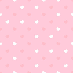 Pink and white scattered hearts seamless pattern. Cute and romantic design for Valentine’s day backgrounds and love-themed creative projects.