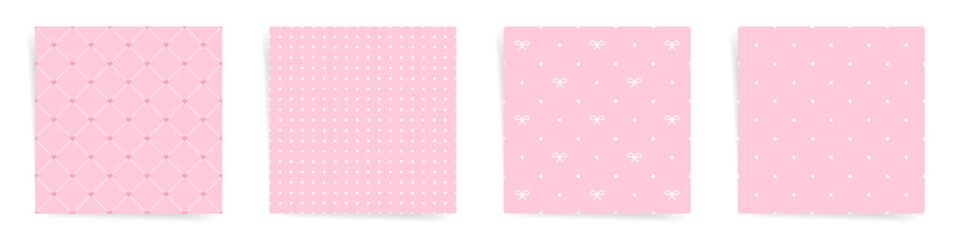 Romantic Pink Pattern Set with Hearts, Polka Dots, Bows, and Minimalist Motifs for Valentine’s and Wedding Designs