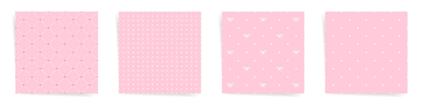 Romantic Pink Pattern Set with Hearts, Polka Dots, Bows, and Minimalist Motifs for Valentine&rsquo;s and Wedding Designs