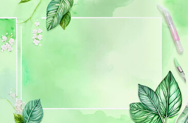 White spring background with frame. Generative AI