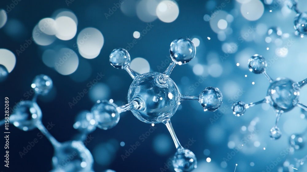 Aufkleber a blue background with two clusters of water molecules. the clusters are in the shape of a triangle
