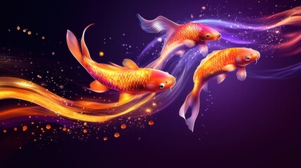 Colorful Koi Fish Swimming Gracefully in a Vibrant Background