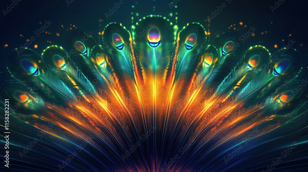 Fototapete majestic display of vibrant peacock tail feathers in fan like arrangement with captivating colors an