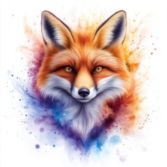 Obraz premium Vibrant watercolor fox artwork close-up perspective artistic expression colorful environment nature-inspired concept
