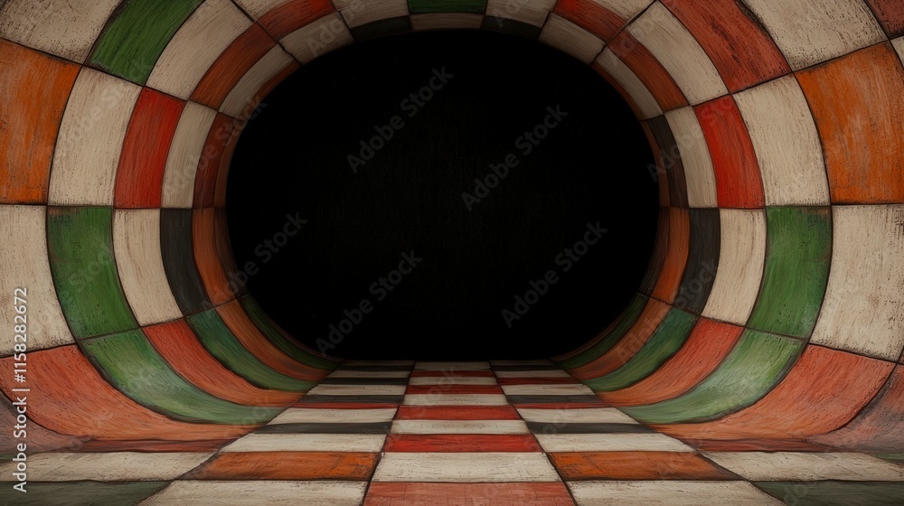 Poster colorful checkerboard tunnel abstract background 3d render design element