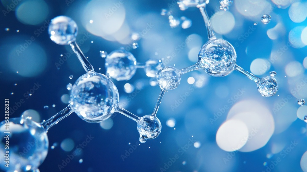 Poster a blue background with two clusters of water molecules. the clusters are in the shape of a triangle