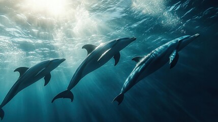 Fototapeta premium Four dolphins swimming in the ocean