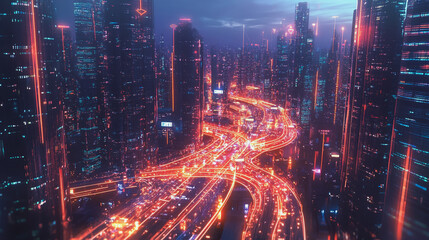 Obraz premium Smart Innovation city with connection cyber security network reciprocity over the night cityscape future wireless digital city and social media networking systems that connects people in the city