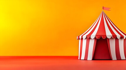 Colorful circus tent on vibrant yellow and red background