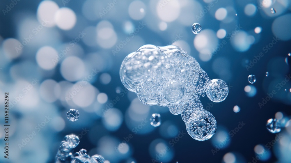 Aufkleber a blue background with two clusters of water molecules. the clusters are in the shape of a triangle