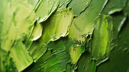 A painting of green leaves with green paint. The paint is thick and has a lot of texture