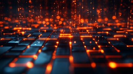 Fototapeta premium fiber optic system. Abstract Digital Network Glowing Orange and Blue