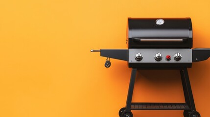 Modern Black Grill on Bright Yellow Background for Outdoor Cooking