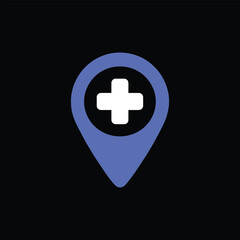 Obraz premium Medical location marker icon with cross symbol